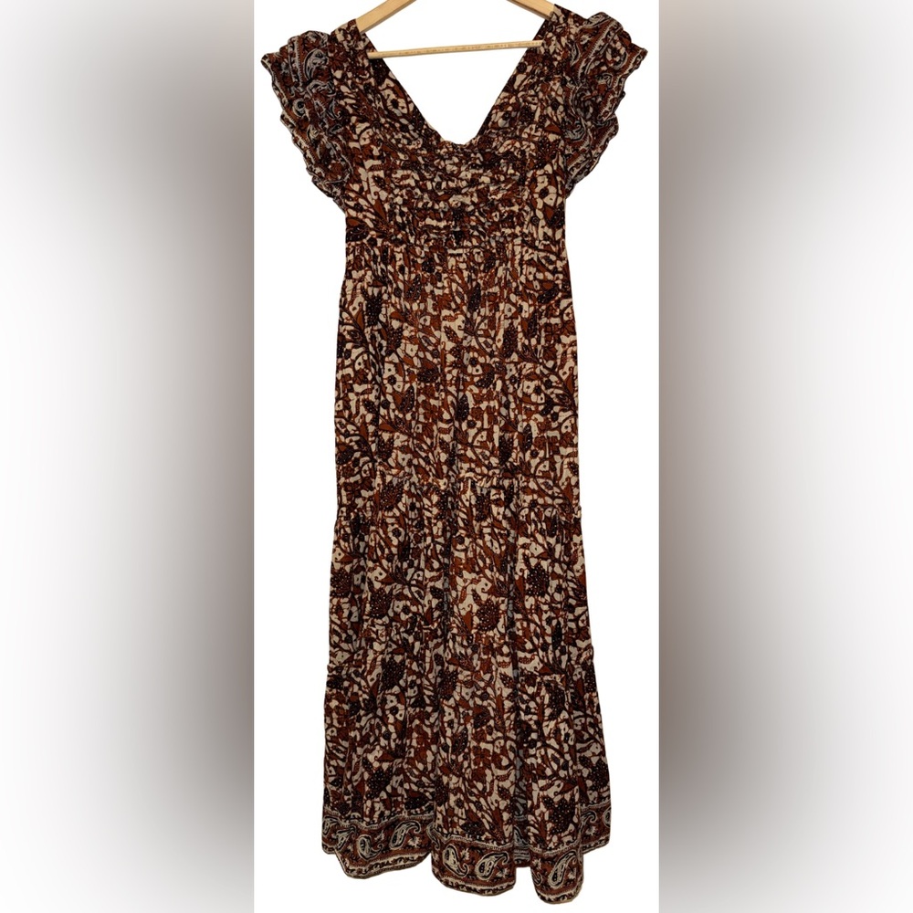 Anthropologie Love The Label 100% Cotton Mirabelle Ruffled Maxi Dress S Honey - Picture 5 of 11